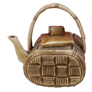 OX BONE CARVED BAMBOO TEA POT